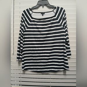 Preowned Talbots  Black and White Striped Long Sleeve Toppr3w Sz M